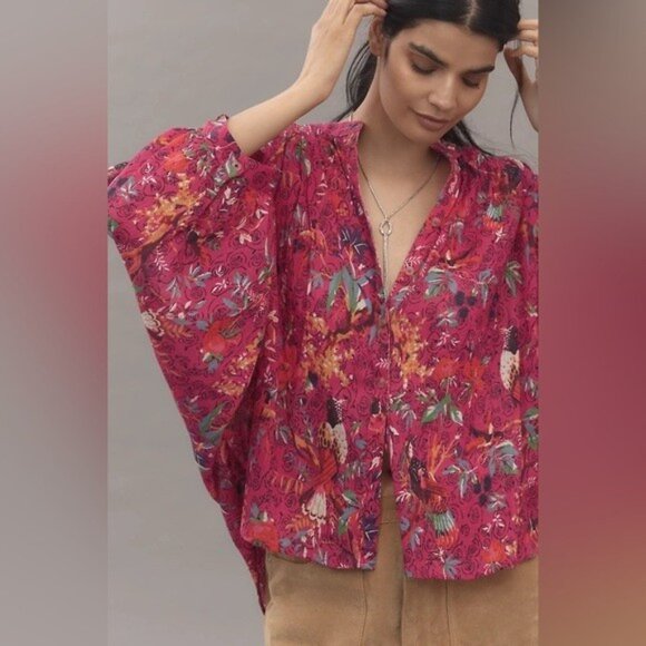 NWT Size XL (P2P 33")  - Anthropologie 100% Cotton Sidney Batwing Blouse - Picture 8 of 16